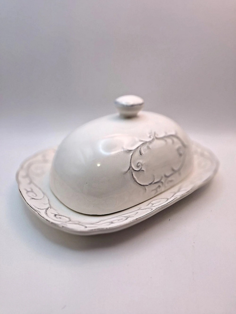B Butter Dish Floral White